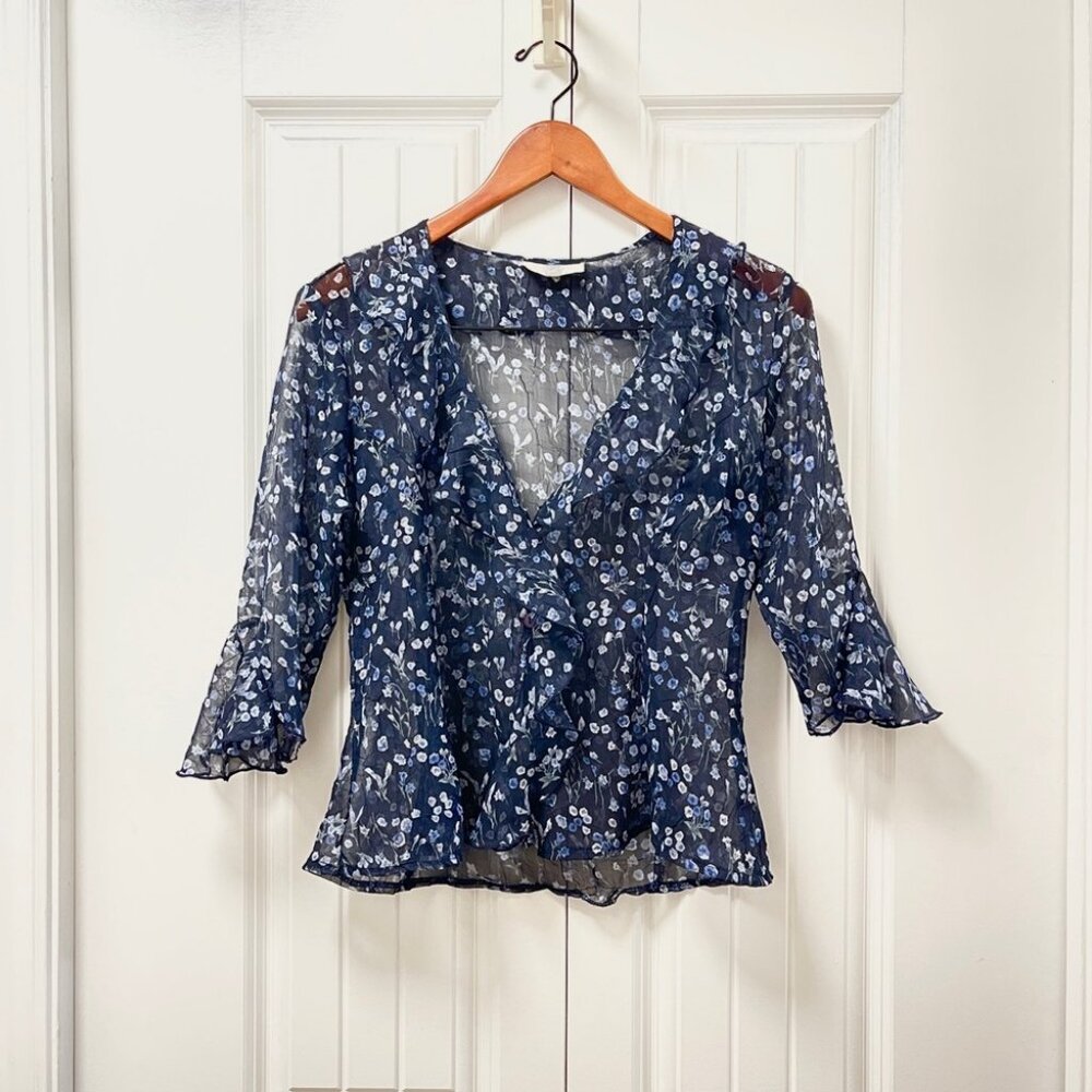 Reitmans Sheer Floral Blouse Navy